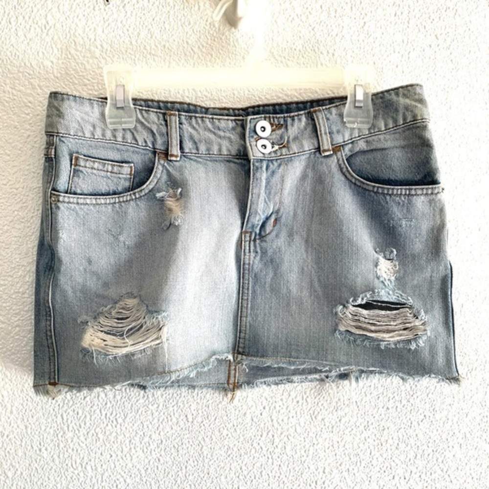 MOSSIMO SUPPLY CO distressed raw hem denim skirt-9
